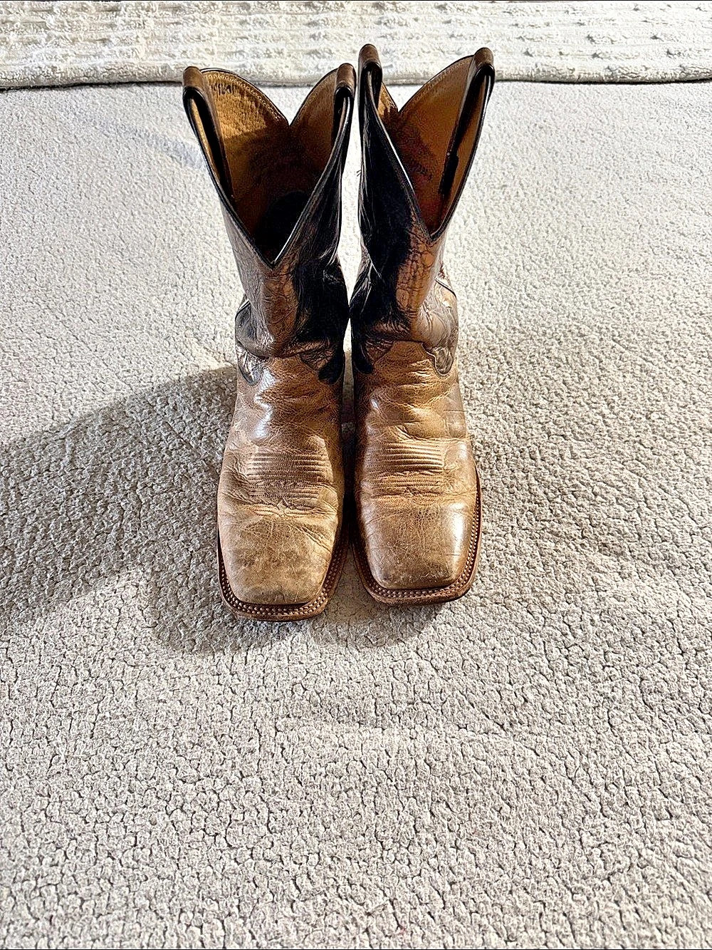 Justin Men’s Brown Crater Embroidered Square Toe Cowboy Boot Brown Crater 10D